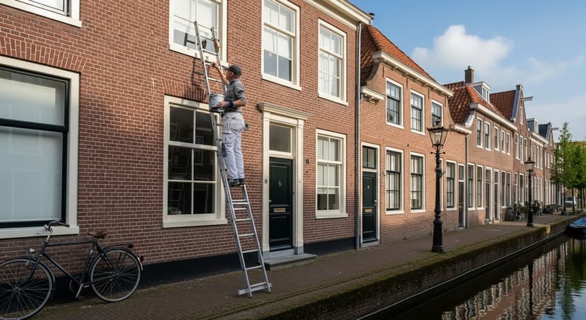 Buitenschilderwerk aan woning in Hilversum — professionele schilder aan het werk